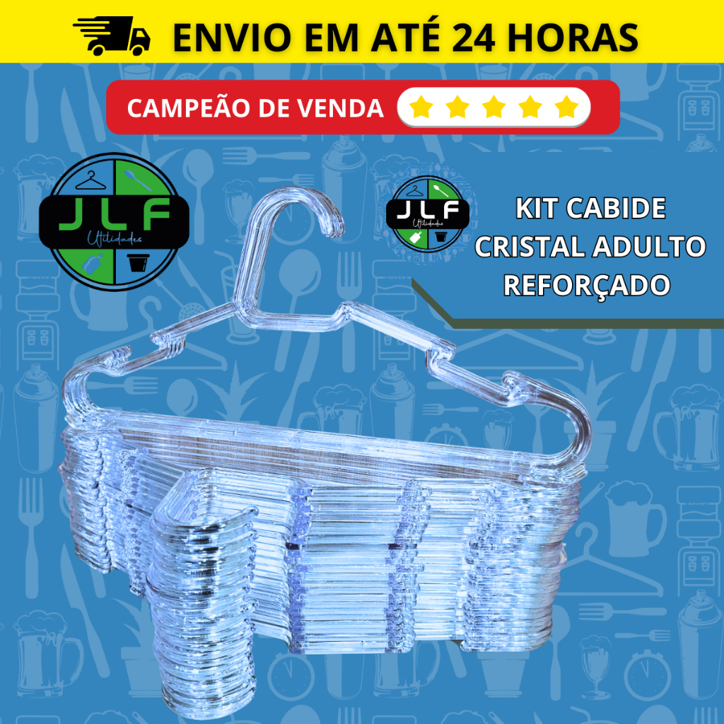 Kit  Cabide Plástico Acrílico Transparente Adulto Organizador Resistente Cristal