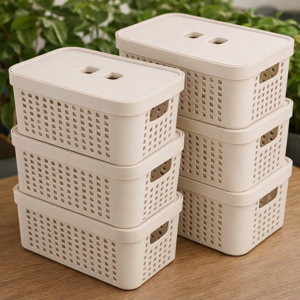 Kit 6 Caixas Organizadoras Com Tampa 2 Litros Cesto Grande em Plástico em Oferta na Shopee