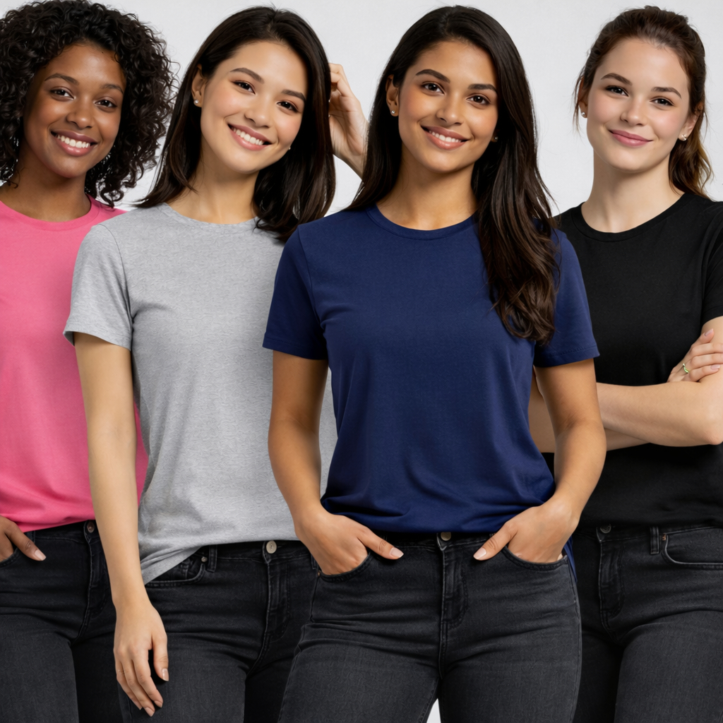 Camiseta Feminina Lisa 100% algodão Básica Confortável sem estampa Casual.