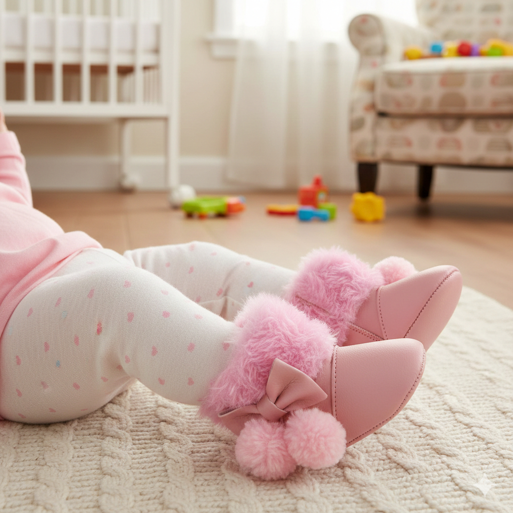 Bota Pompom Rosa Bebê Confortável Macia Para Bebê Estilosa e Com Boa Qualidade