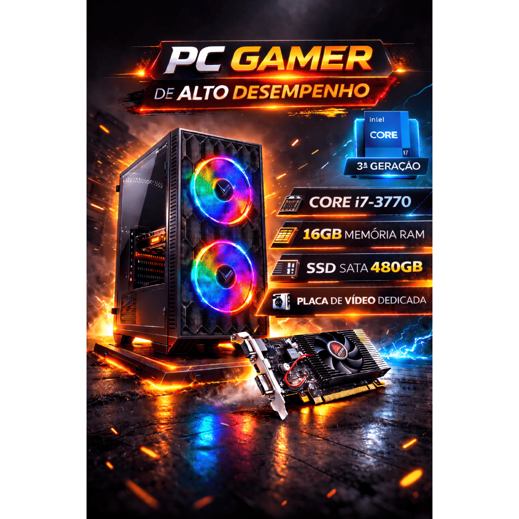 Computador Gamer Intel Core i7 - 16GB de RAM - SSD 480GB - Placa de Vídeo GT730 4GB