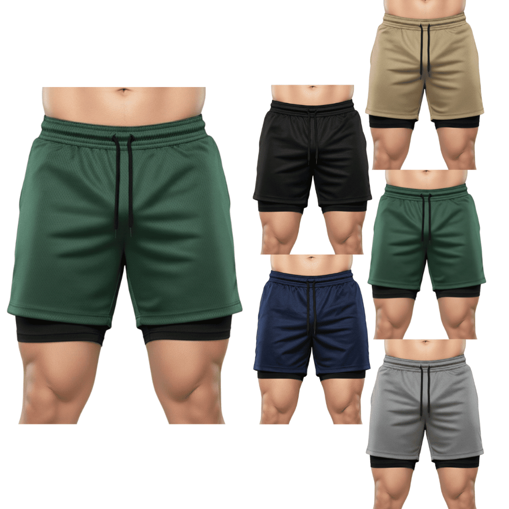Shorts 2 em 1 Masculino Dry Fit com Forro Interno Compressão Bolso Funcional Academia Corrida Treino