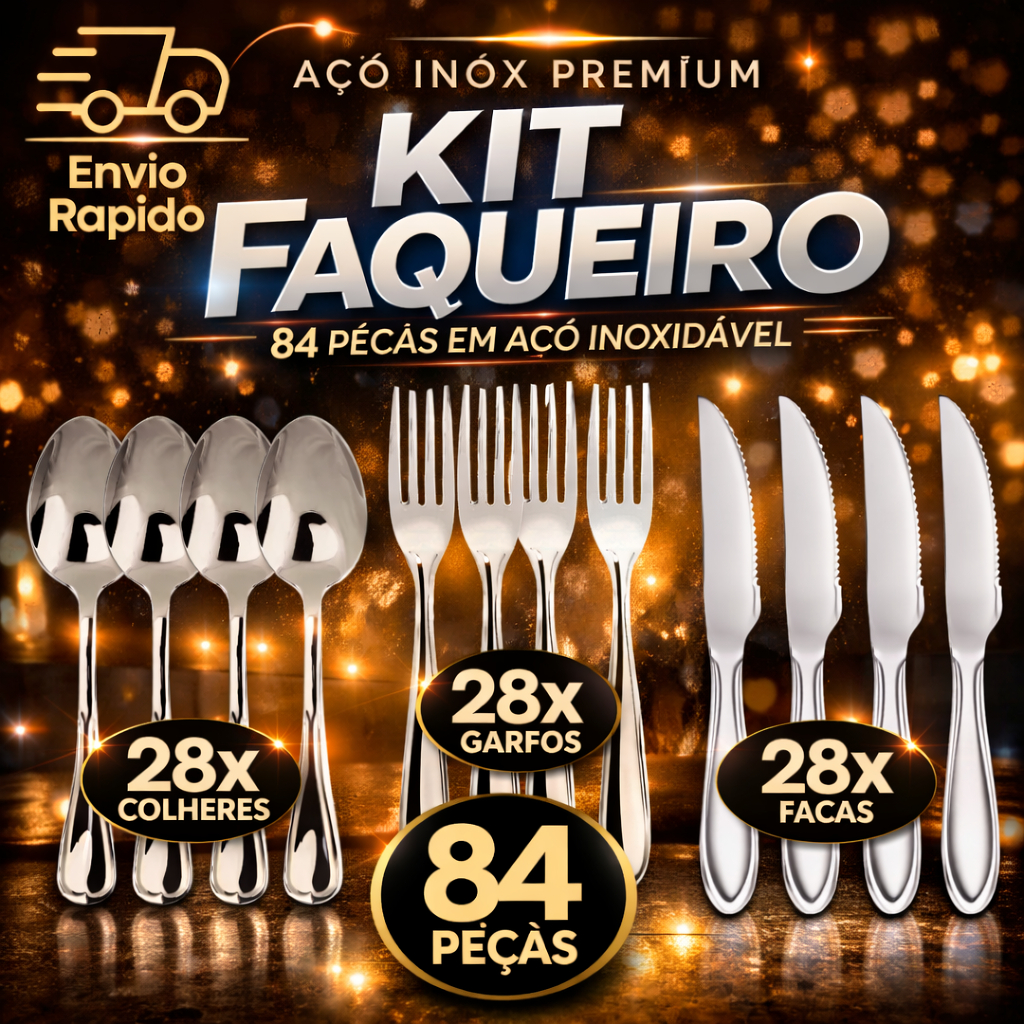 Faqueiro de Cozinha 84 Und Garfo, faca e Colher em Inox Para Restaurante e Churrascarias