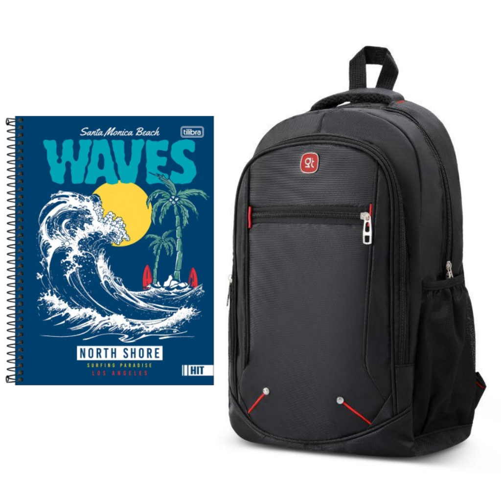 Kit Escolar Mochila e Caderno 10 Matérias - Kit Economico Volta as Aulas