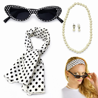 Kit Fantasia Anos 50 - 60 Completo Adulto Cosplay Lenço Óculos Colar Brinco Luxo em Oferta na Shopee