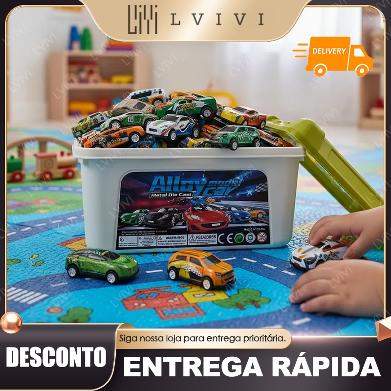 Kit de 10/20/30/40 Carrinhos de Brinquedo de Metal com Caixa Organizadora - Presente Perfeito para Aventuras e Diversão