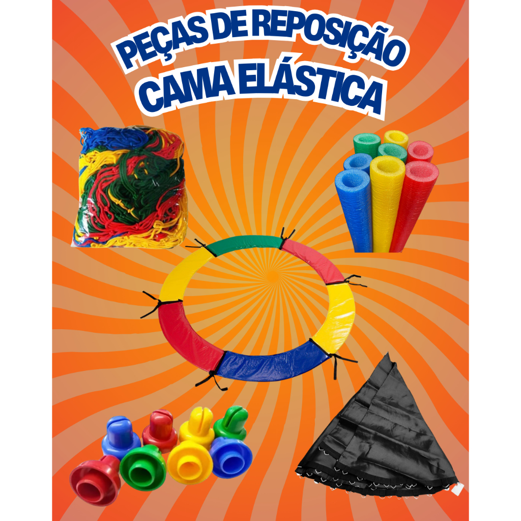 Kit Cama Elástica 2,00m Rede + Protetor de Molas + Lona de Salto + 6 Isotubos + 6 Ponteiras Pula Pula