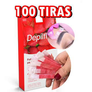 Kit 100 Tiras de Cera Depiflax para Sobrancelhas  - Profissional  Morango Depilação em Oferta na Shopee