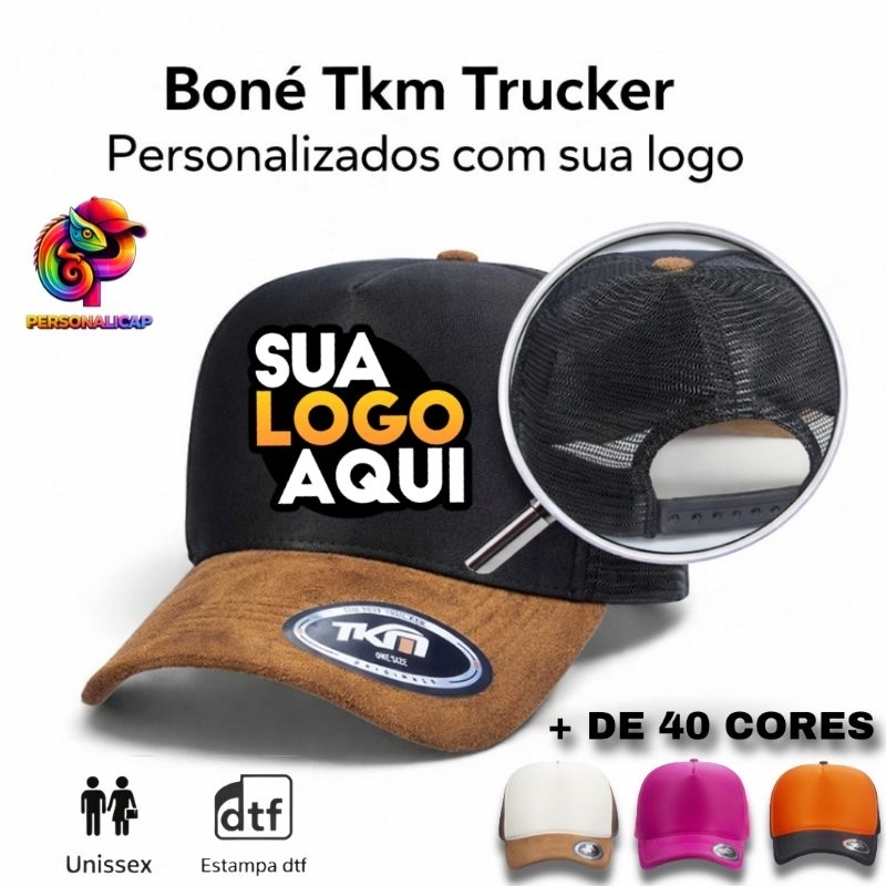 Boné Personalizado TKM Trucker Aba Curva | Logo em DTF | Snapback em Oferta na Shopee