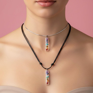 Colar Selenita Branca + 7 Chakras | Choker ou Cordão Regulável | Cristais de Limpeza, Proteção