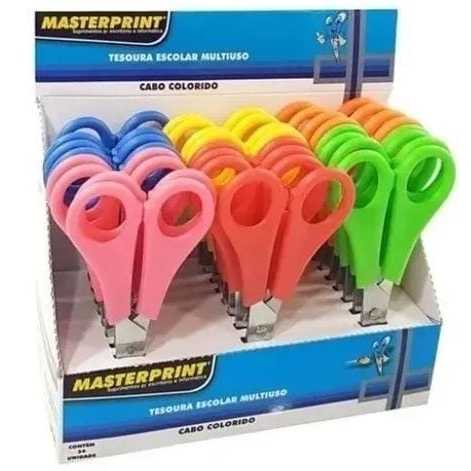 Caixa 24 Unidades Tesouras Escolar Multiuso MasterPrint Cores Sortidas