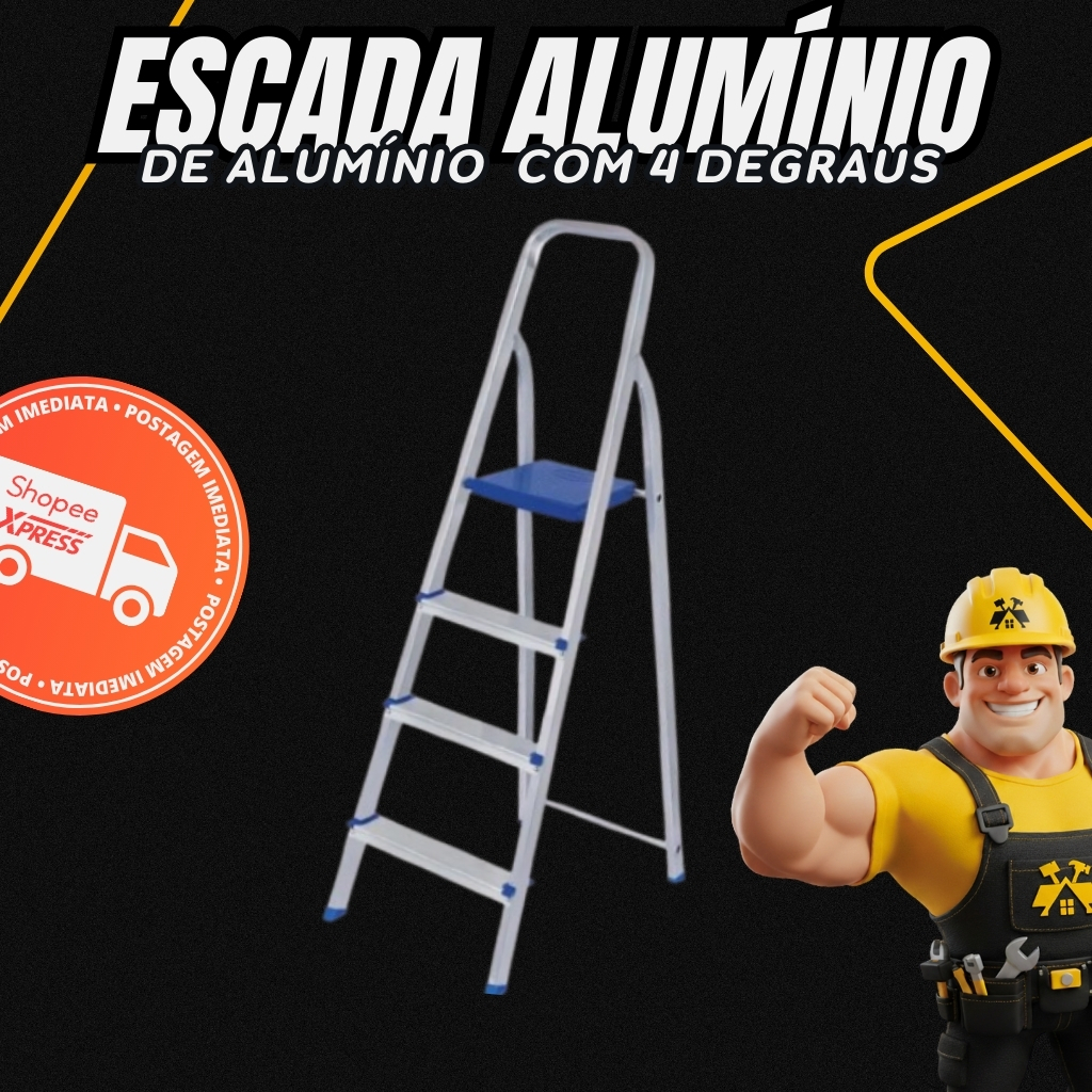 Escada De Alumínio 4 Degraus MOR Antiderrapante Até 120KG Prateada/Azul