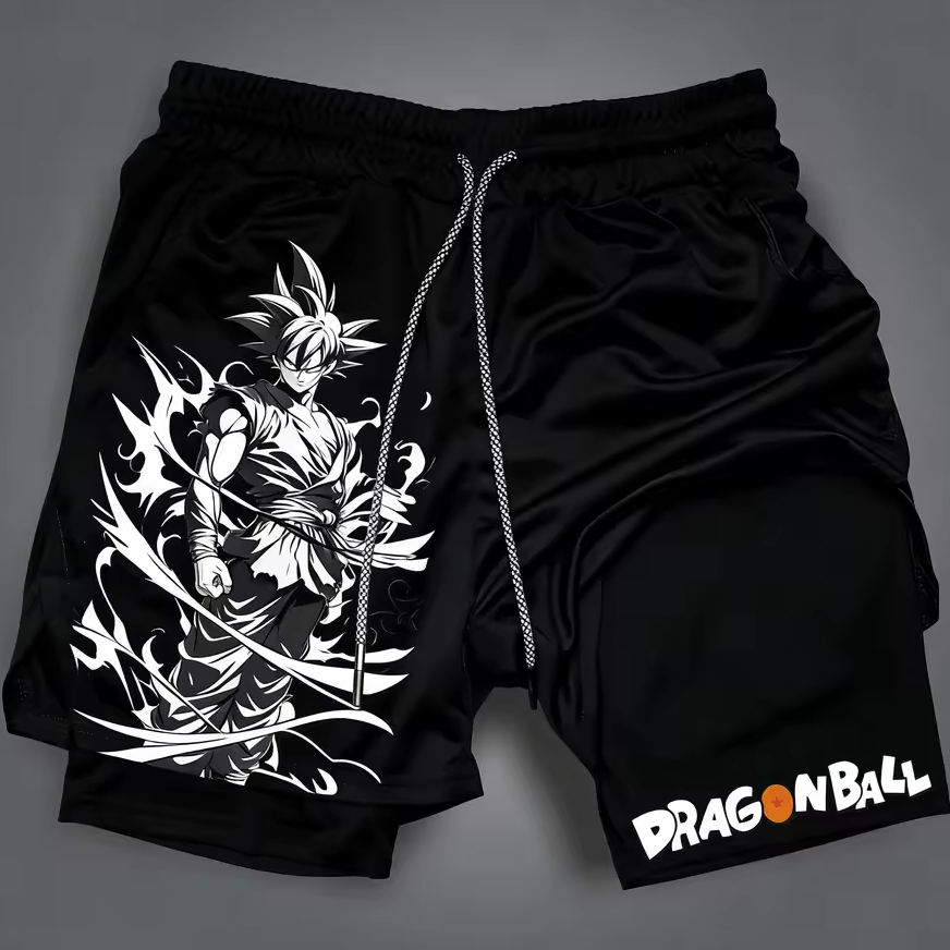 Short 2 em 1 Compressao Academia Goku Kakaroto Sayajin Dbz Dragon Ball Z Anime Gym Bodybuilder