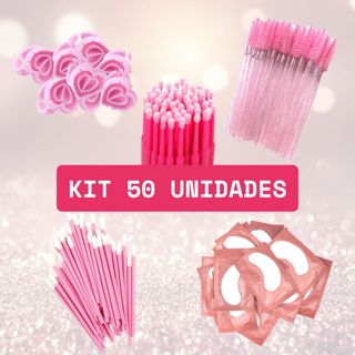 Kit 50 Escovinhas + 50 Microbrush + 50 Aplicador Batom + 50 Pad Gel + 50 Batoque Alongamento Cilios em Oferta na Shopee