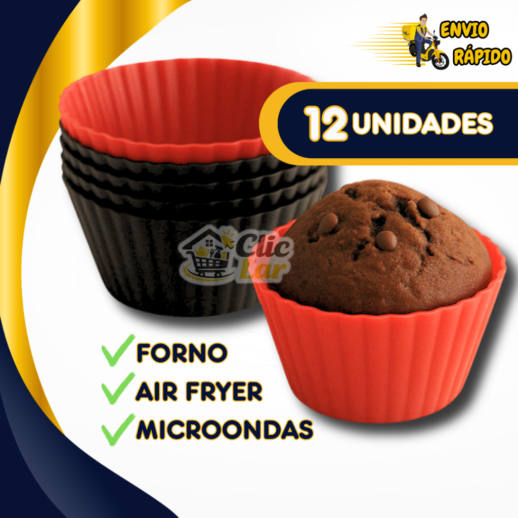 Kits 6 ou 12 Forminhas de Silicone Cupcake Assadeira de Silicone Antiaderente