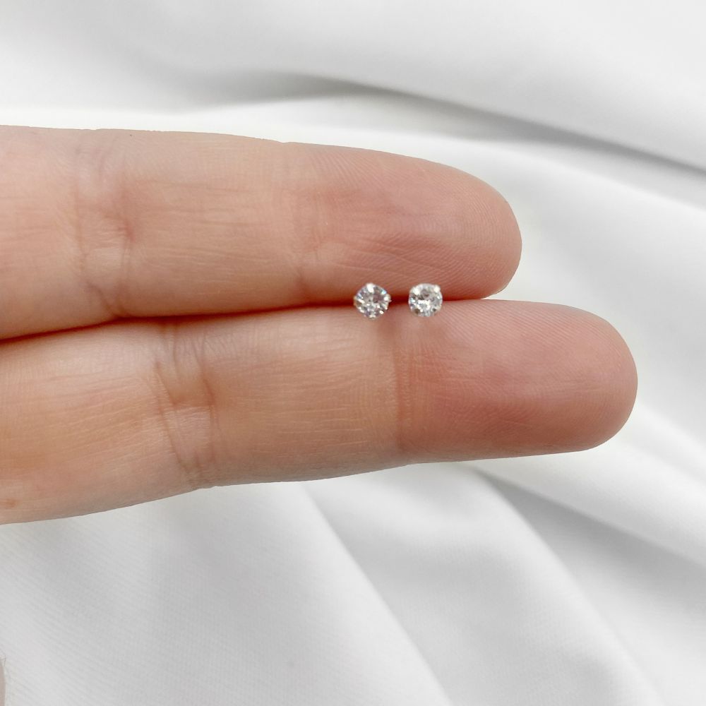 Brincos prata 925 segundo furo zircônia redondo 3mm em Oferta na Shopee