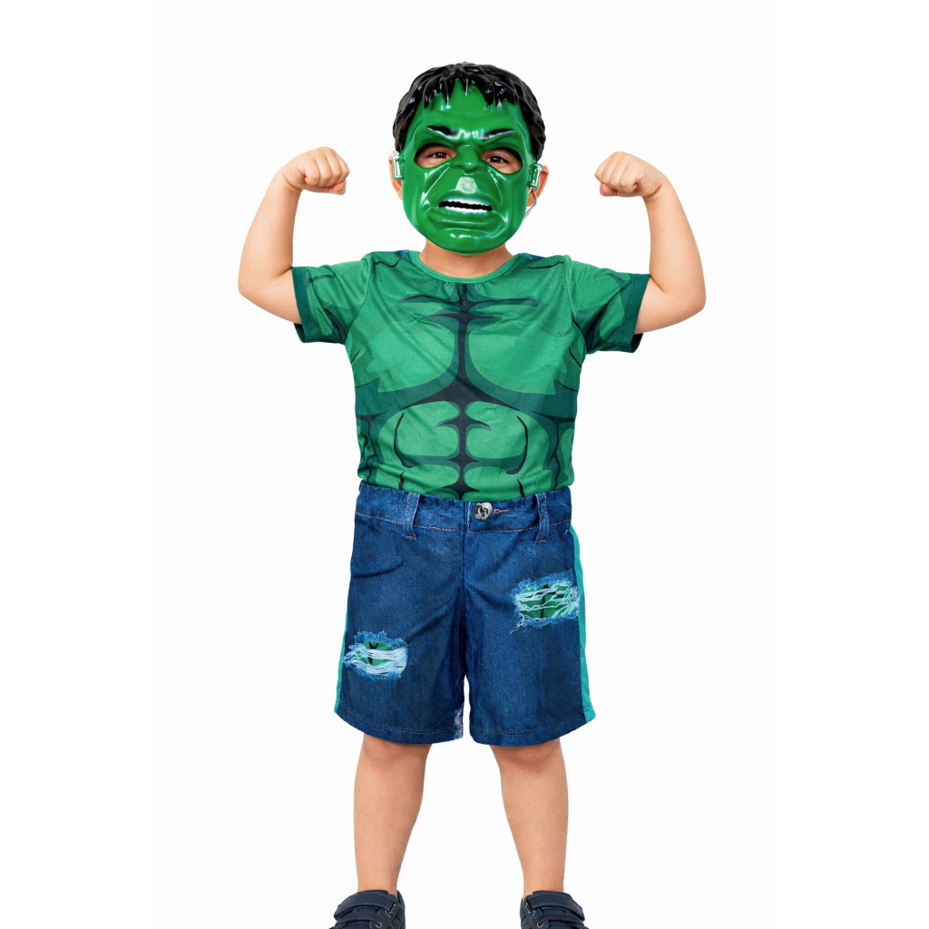 Fantasia Temática Hulk Heróis com Máscara de Plástico 2 a 8 anos em Oferta na Shopee