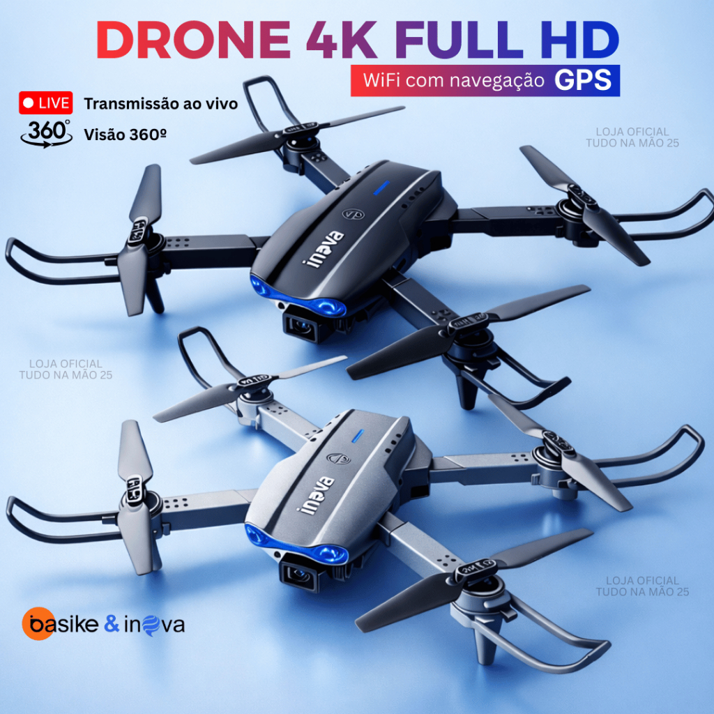 [FULL HD] Drone Câmera 4K com GPS WiFi 2.4GHz 360º Sensor de Obstáculos Dobrável Controle Remoto