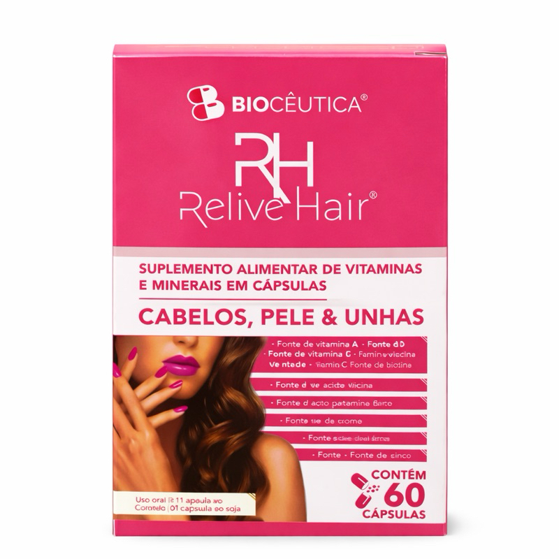 Relive Hair Biotina 60 Cápsulas Biocêutica | Suplemento para Cabelos, Pele e Unhas