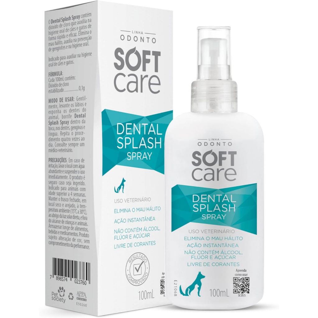 Dental Splash Spray 100mL - Soft Care Linha Odonto By Pet Pet Society - Spray com ação instântanea