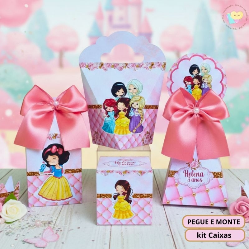 PEGUE E MONTE - Kit Caixas Princesas Cute - Personalizados - Lembrancinha - Festa - Aniversário - Decoração