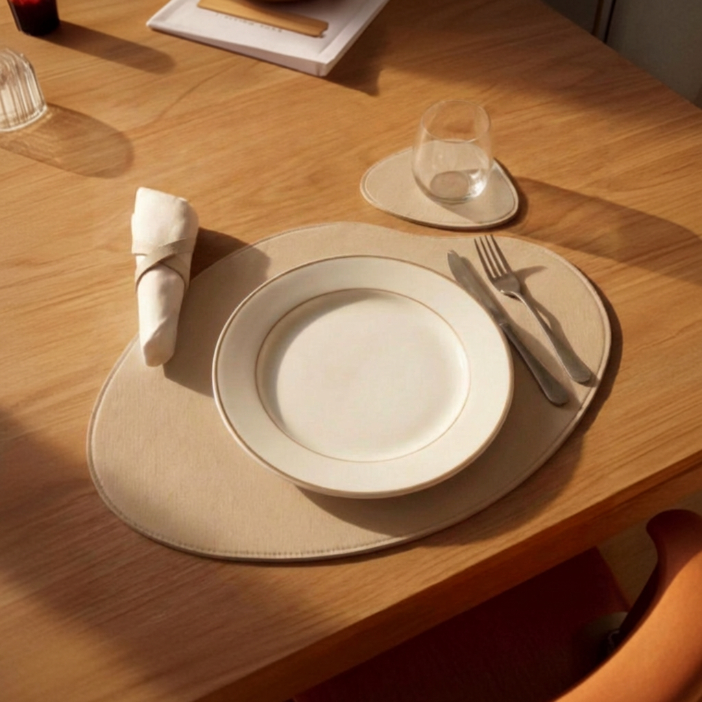 Sousplat Jogo Americano Couro Ecológico Impermeável com Porta Copos Mesa Jantar