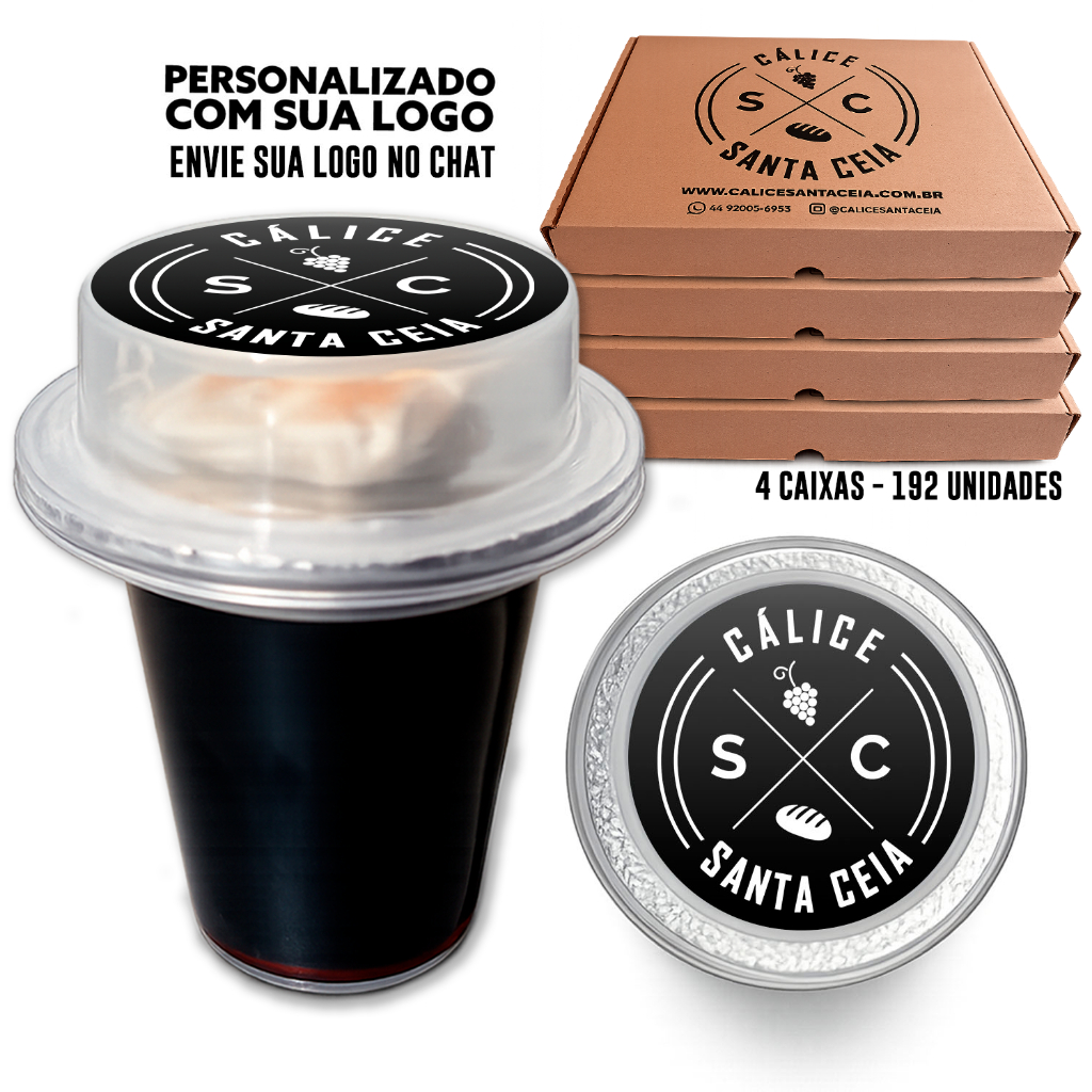 Kit Cálice Santa Ceia PERSONALIZADO Pronto com Suco de Uva integral e Pão Ázimo 192 Unidades em Oferta na Shopee