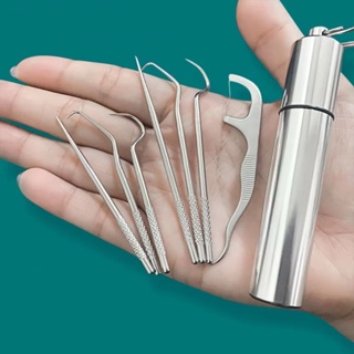 Palitos De Dentes Kit com 7 De Aço Inoxidável Reutilizáveis Portáteis Limpeza Oral em Oferta na Shopee