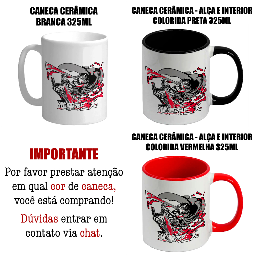 Caneca Levi | Attack On Titan | Cerâmica 325ml | Personalizada