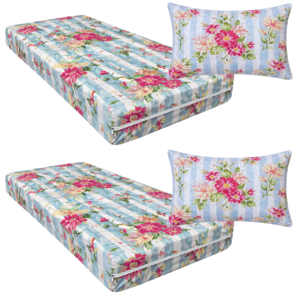 KIT 2 Capa De Colchão Com Fronha Solteiro Estampada Padrão