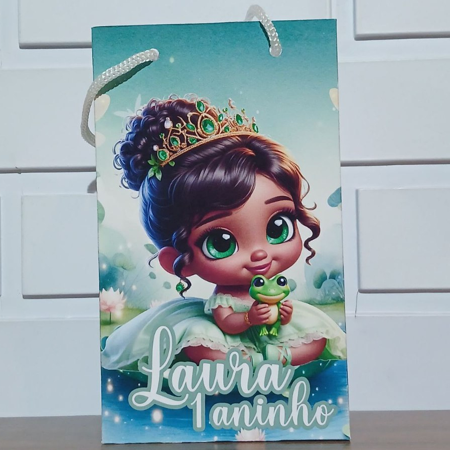 Sacolinha Personalizada Princesa Tiana Baby/Cute. Aniversário Infantil Mimos e Lembrancinhas p/ Festa KIT PEGUE E MONTE