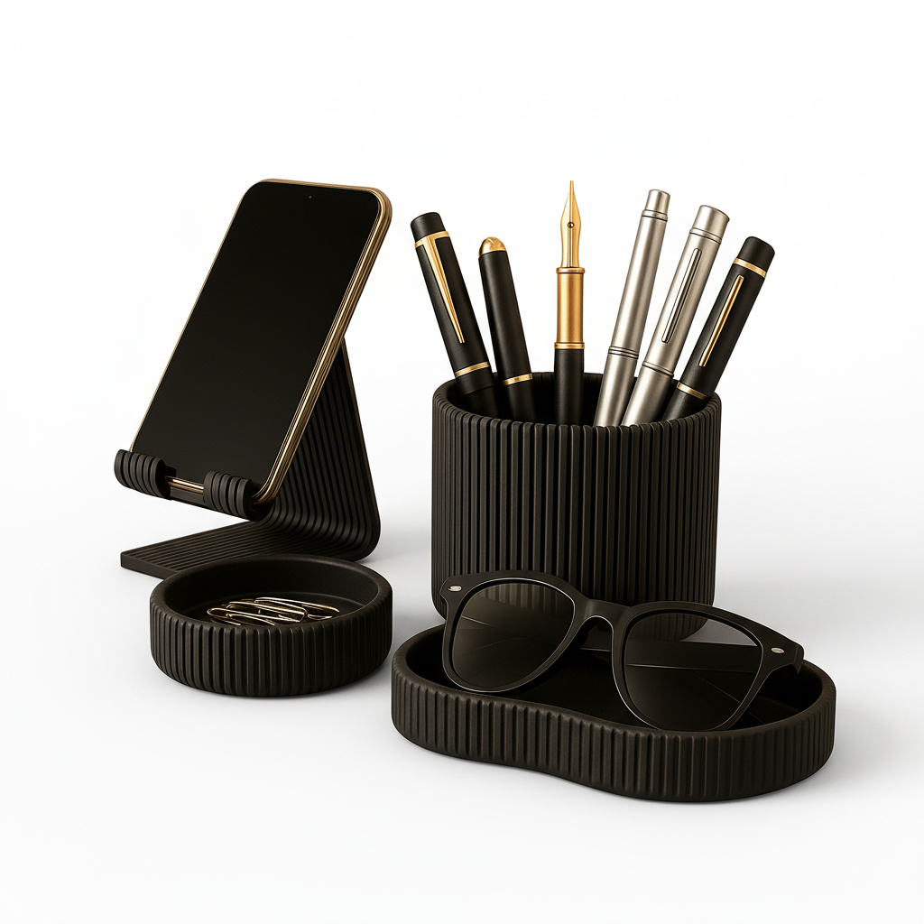 Kit Organizador de Mesa Minimalista com Suporte para Smartphone e Acessórios