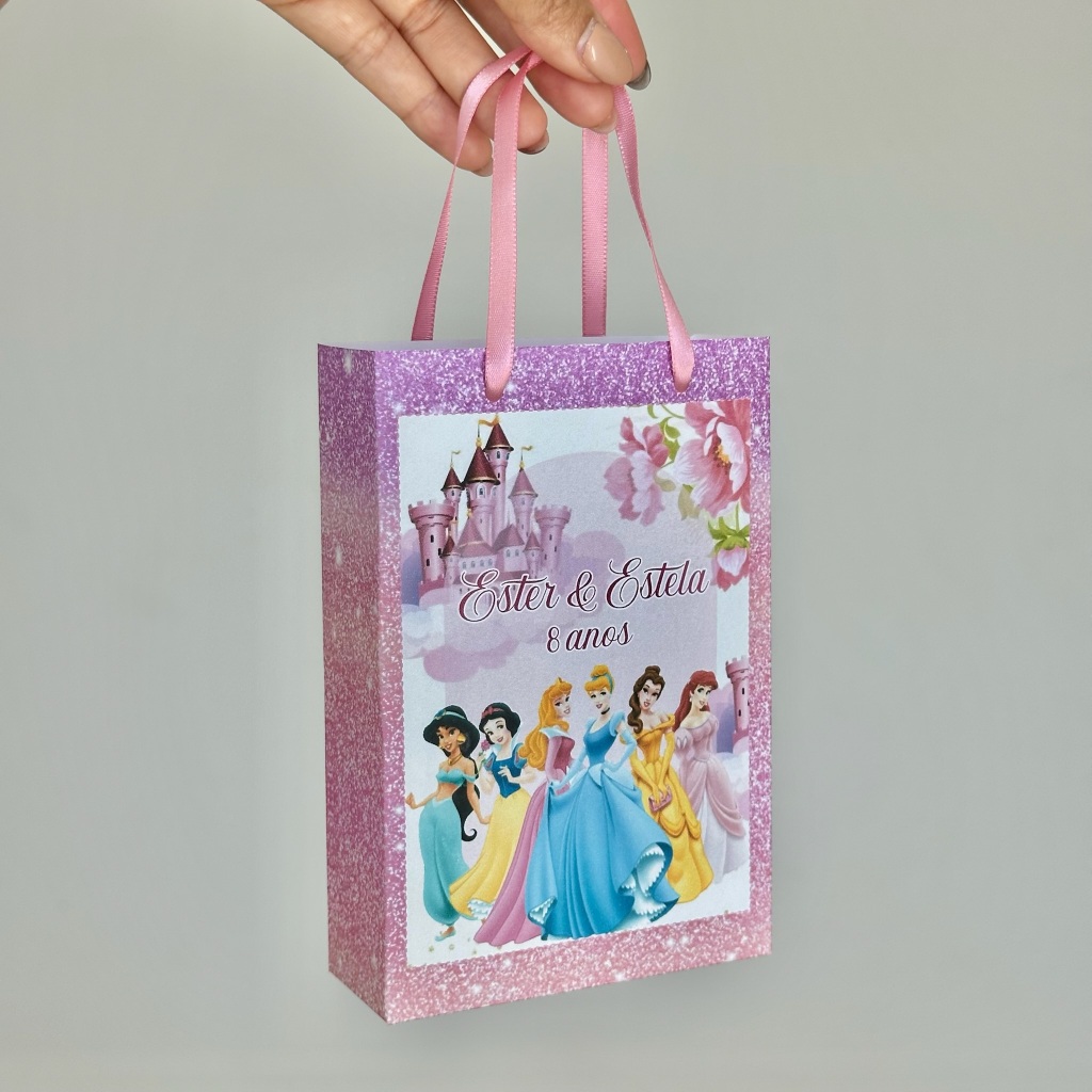 Sacolinhas Princesas Pegue e Monte - 10 Sacolinhas Personalizadas - Lembrancinhas Fim de Festa