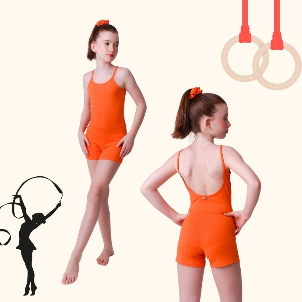 Macaquinho Fitness Infantil Feminino | Esportivo UV50+ | Vôlei, Dança, Ginástica Menina Tendência | Forrado no busto
