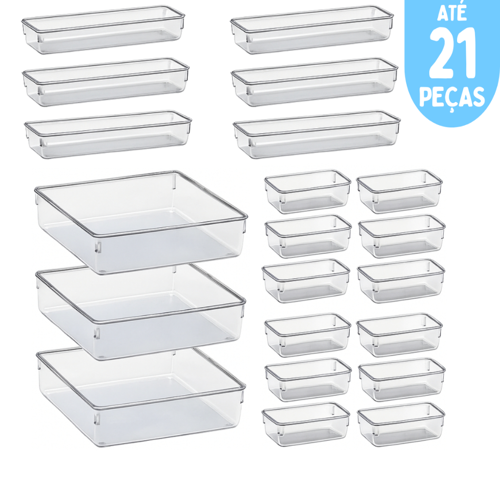 Kit até 21 Organizador Modular Multiuso de Acrilico Gaveta Geladeira em Oferta na Shopee