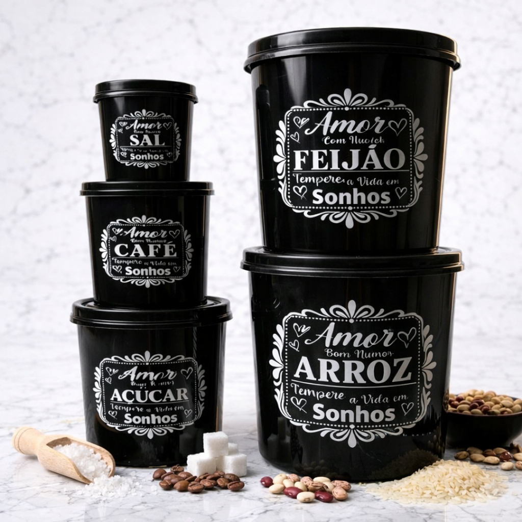 kit mantimentos 5 peças para cozinha jogo de lata potes de armazenamentos de alimentos porta mantimento