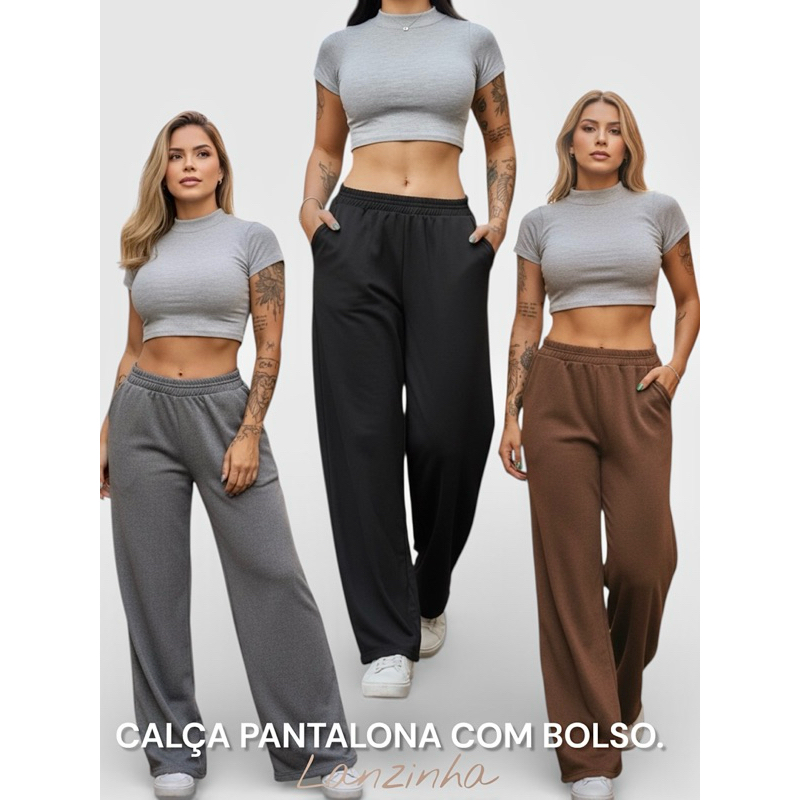Calça Pantalona Lanzinha P M G- Calça Feminina Confortável Cintura Alta em Oferta na Shopee