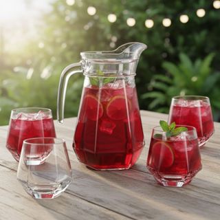 Jarra de Vidro com Tampa + 4 Copos Luxo Cozinha 1L e 260ML Agua Suco Mesa Posta Diamond Kit Conjunto em Oferta na Shopee