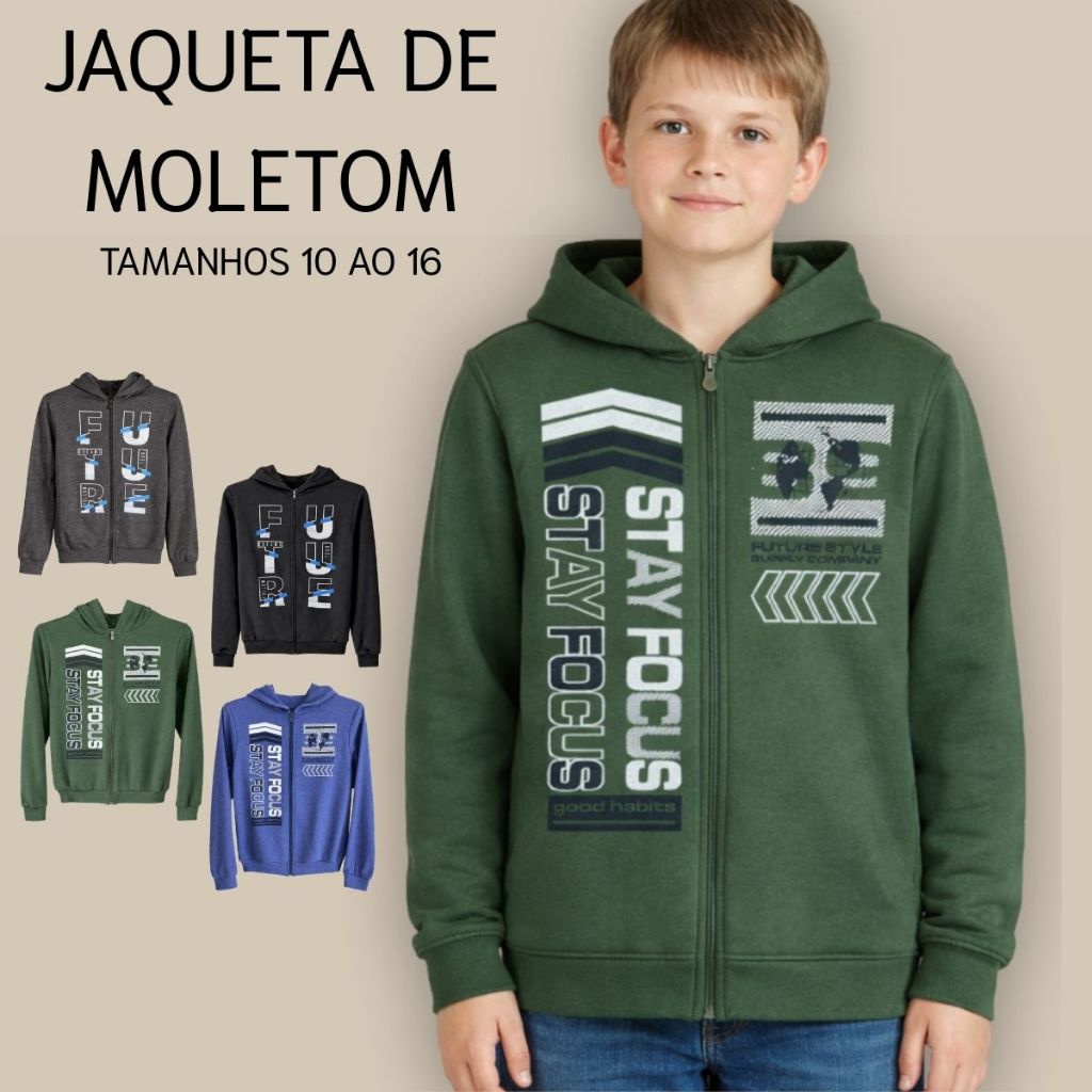 Jaqueta Agasalho Blusa de frio Infantil Juvenil masculino Moletom Peluciado Capuz Ziper 3077-A