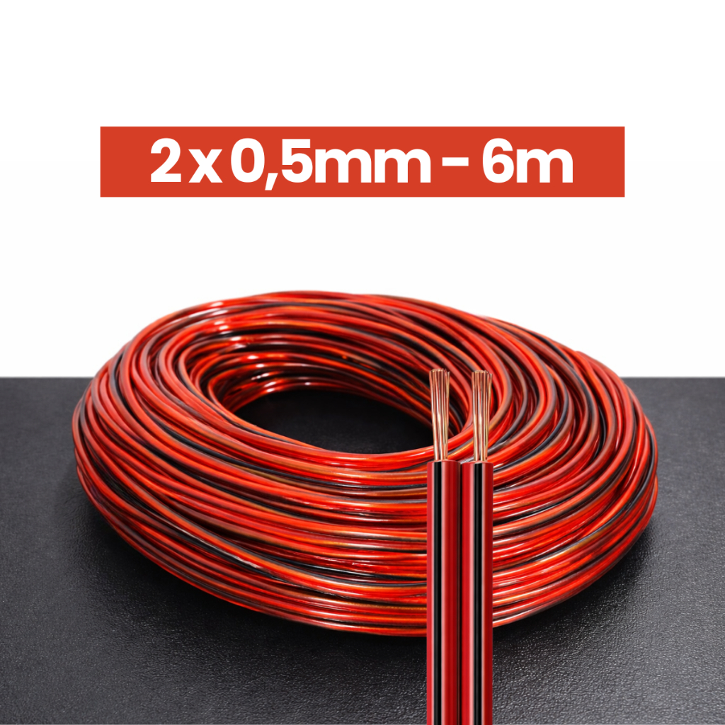 Rolo Fio Bicolor 6m Cabo Som Automotivo 0,50mm Preto E Vermelho Flexível Alto Falante Led 20 Awg