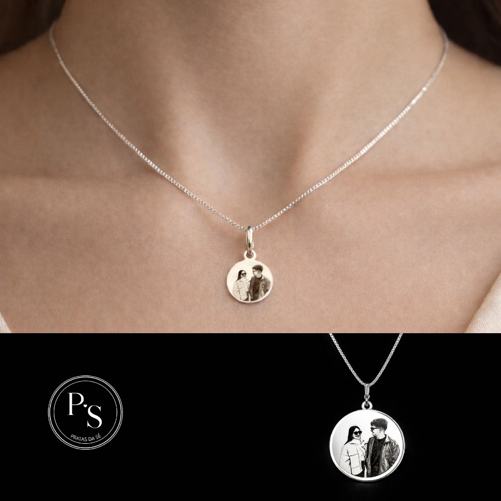 Colar Foto Gravação de 1,5cm Prata 925 Legítima em Oferta na Shopee
