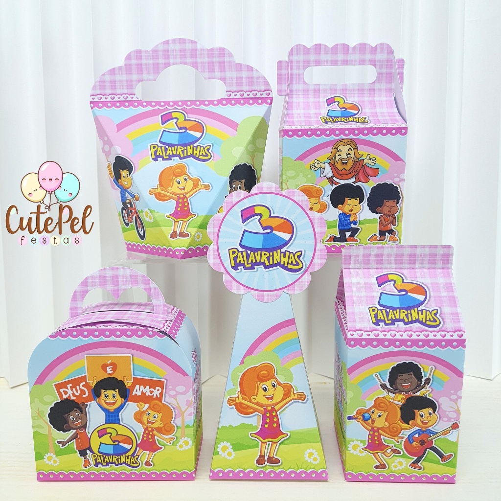 20 a 60 Caixinhas 3 PALAVRINHAS MENINA Lembrancinhas Kit Festa Decoração Aniversário PEGUE E MONTE