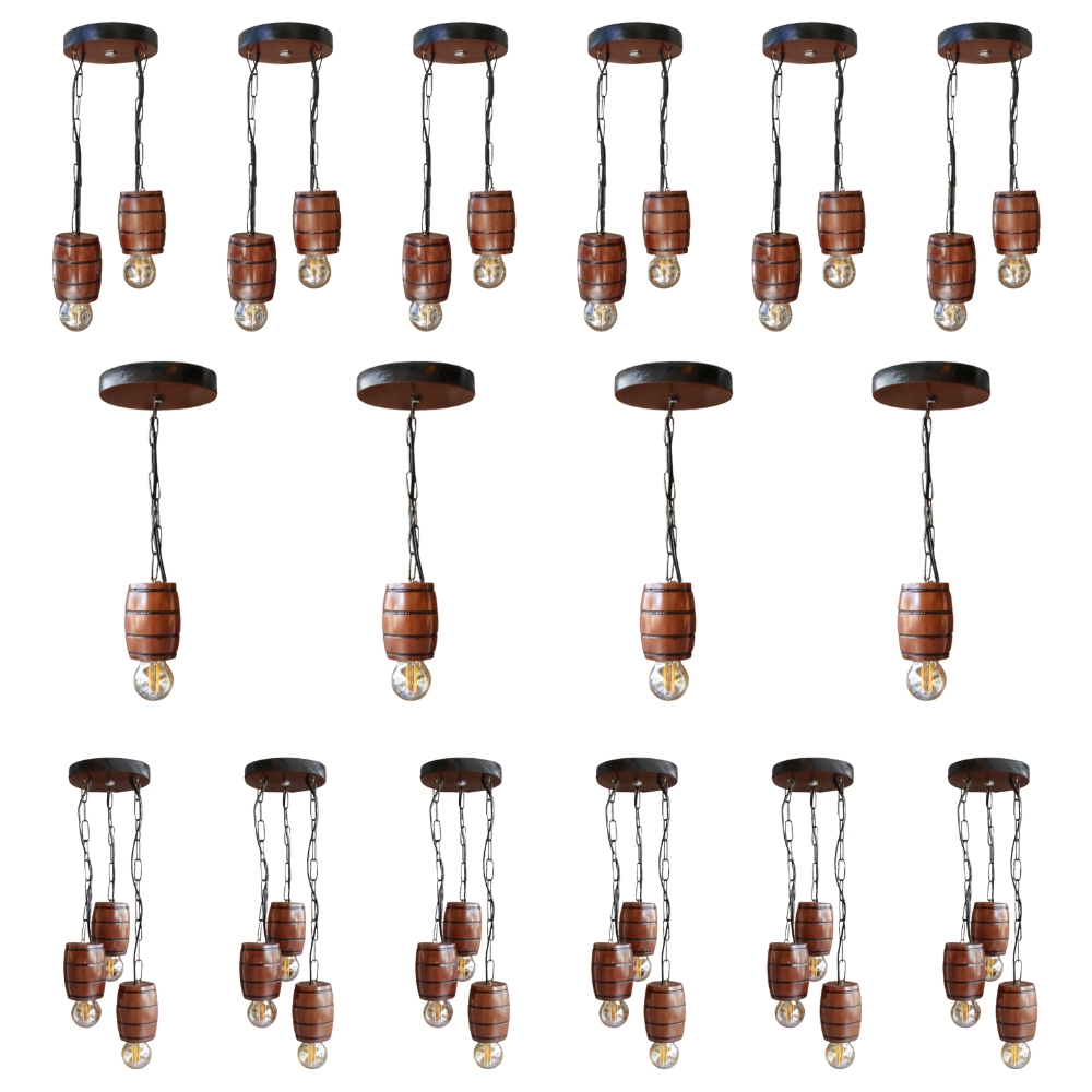 Kit 16 Luminárias Pendentes Com Barril Clássico Retrô Para Decoração E Iluminação - Mogno