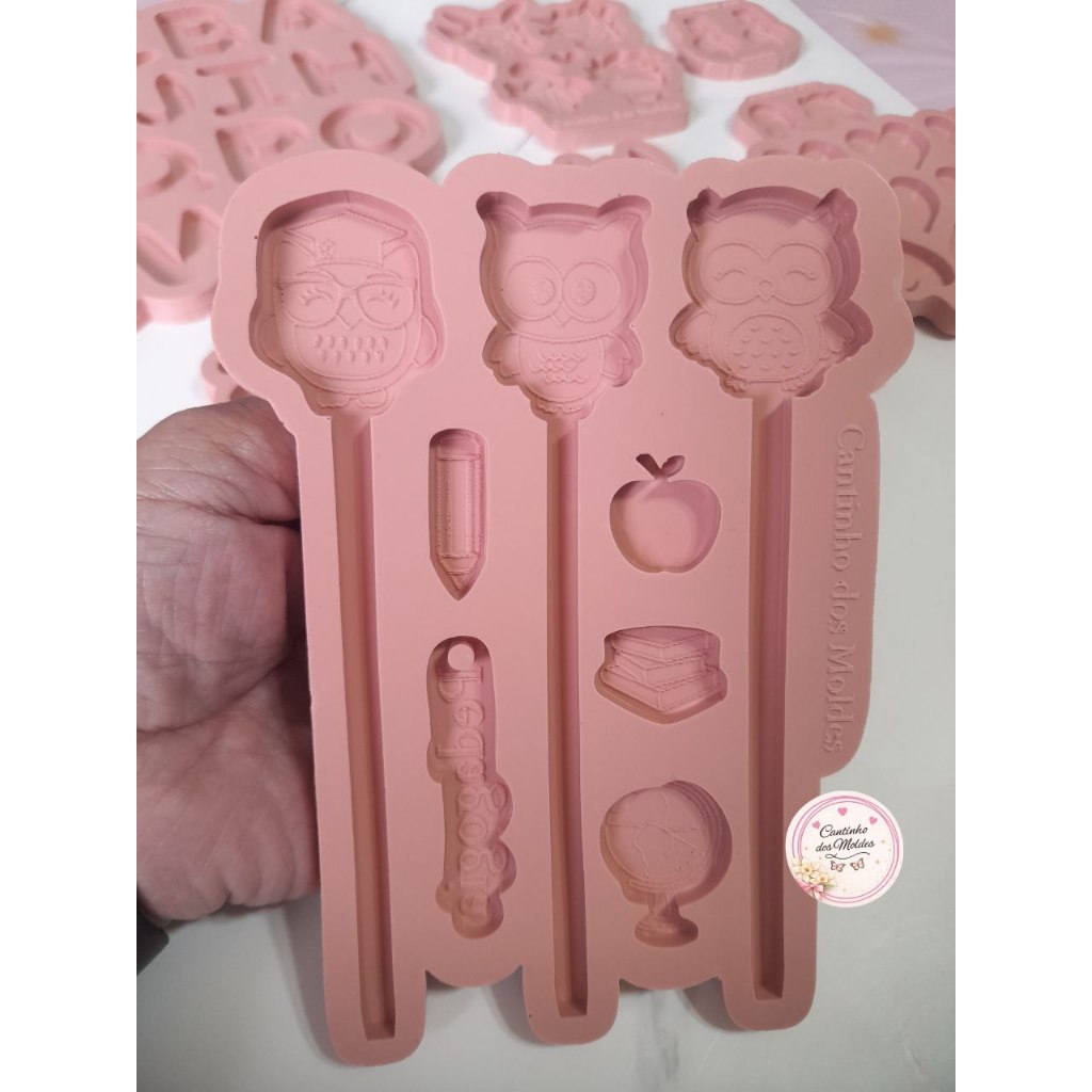 Molde de Silicone Caneta Slim Coruja com Pingentes para Resina epóxi e Biscuit