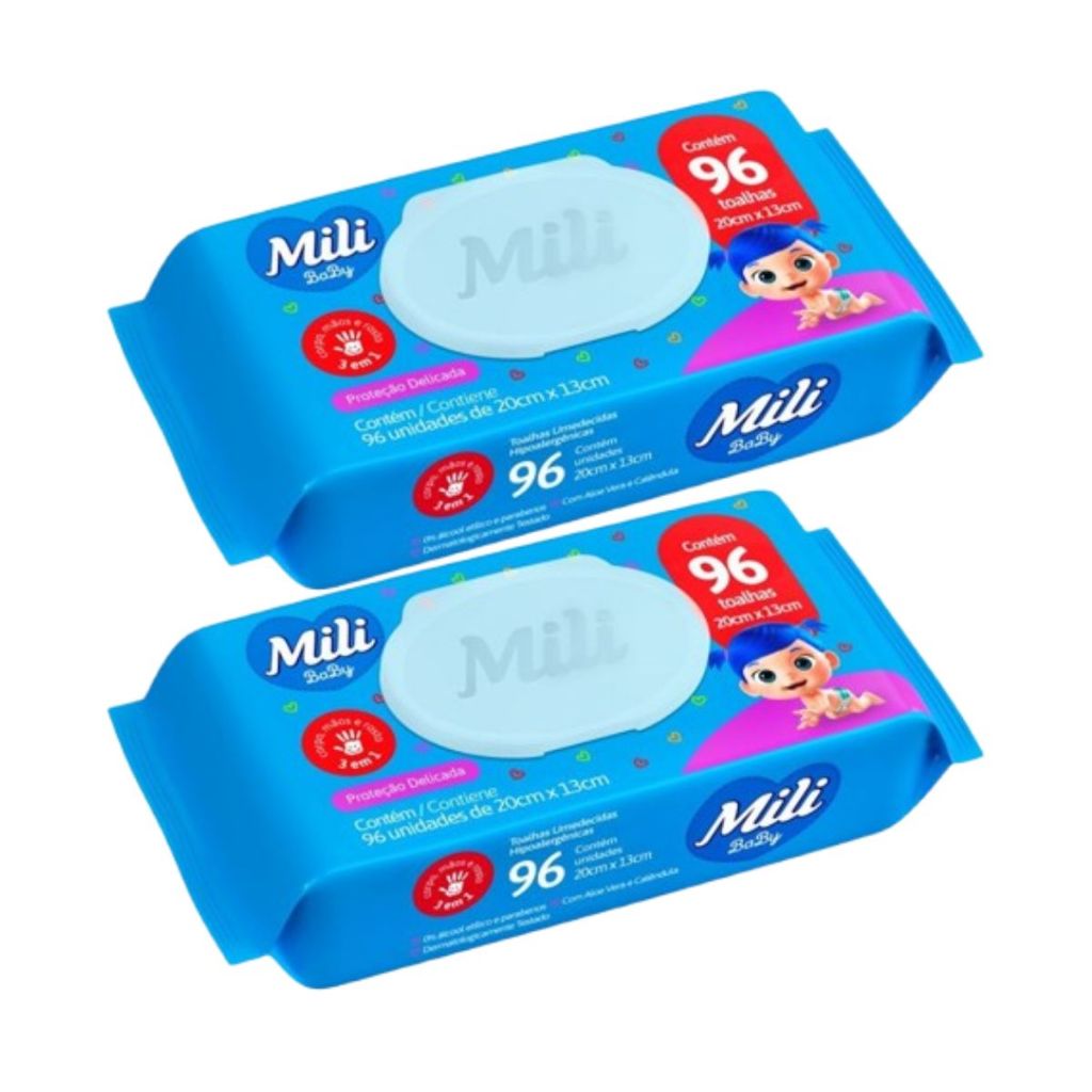 Kit 2 und Toalhinha Umedecida Mili Baby c/96und
