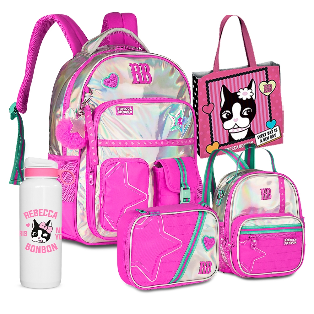 Kit Mochila Estojo Lancheira RB Rebecca Bonbon Juvenil Escolar Universitário Espaçosa Acolchoadas