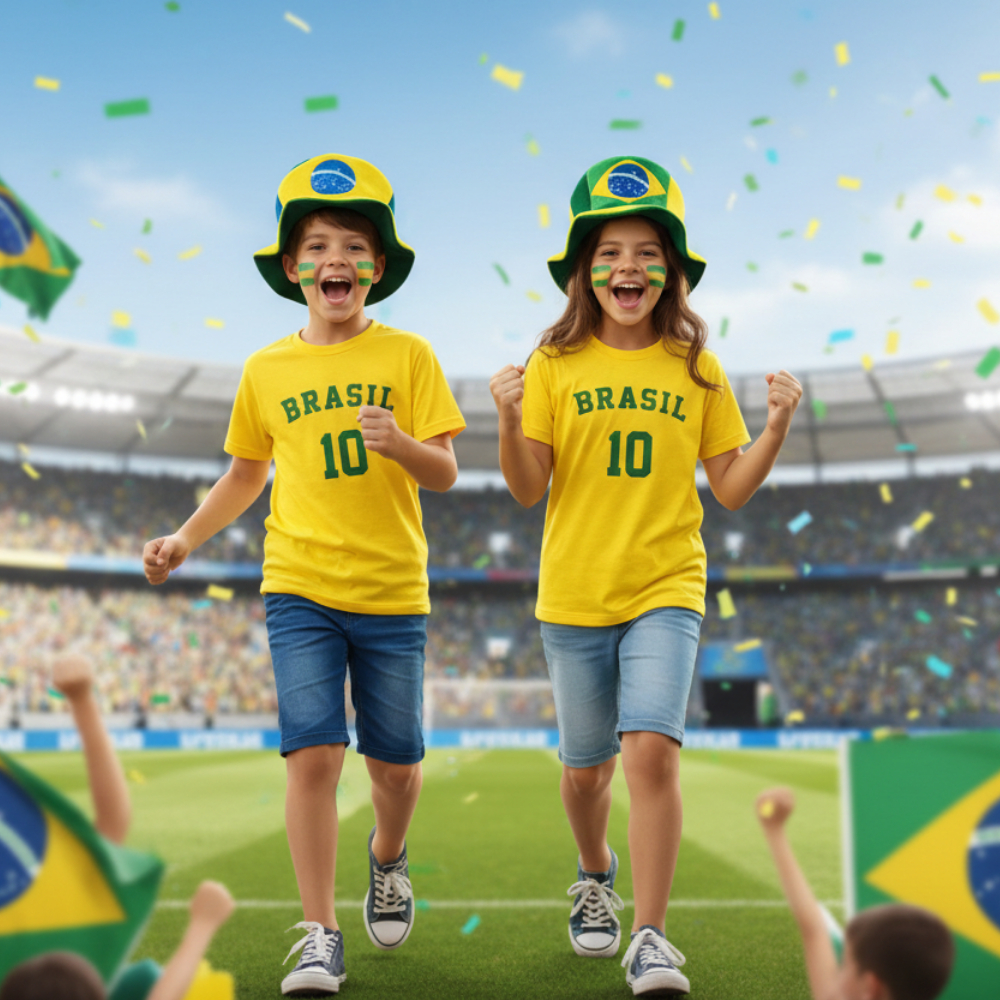 Camiseta Do Brasil Para A Copa Do Mundo Unissex Tamanhos 4, 6 e 8