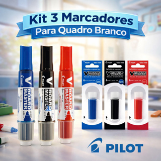 Kit 3 Marcadores Para Quadro Branco + Refil PILOT V-Board Master Original Escolar Escrita em Oferta na Shopee