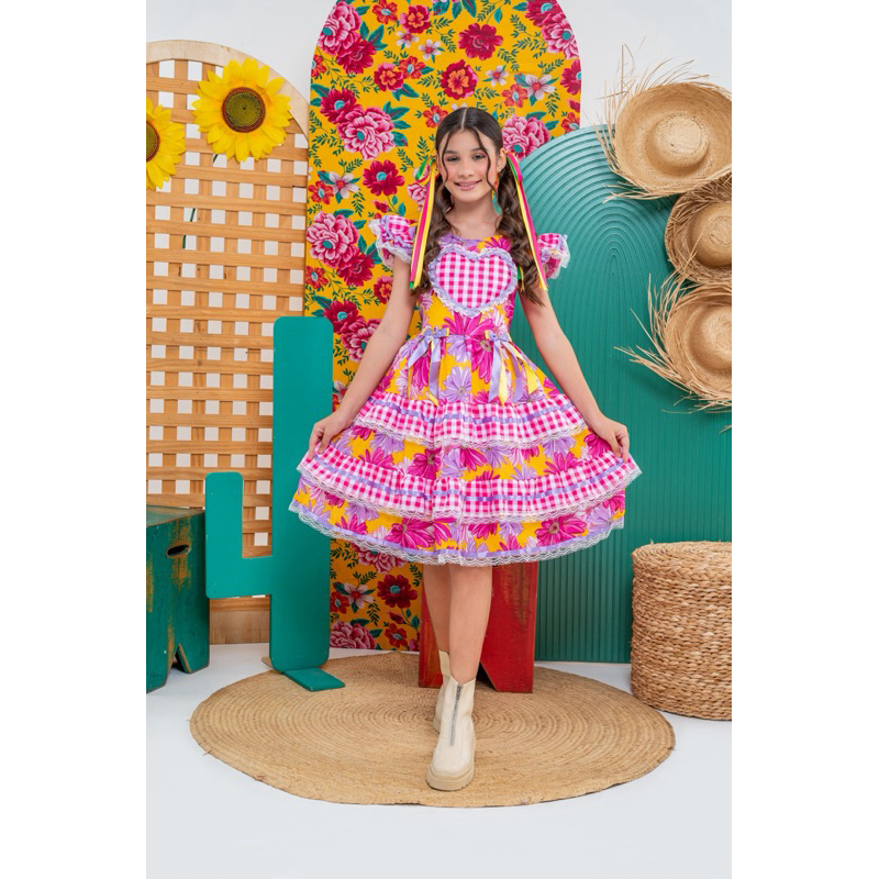 Vestido Junino Infantil Luxo | Vestido Festa Junina Quadrilha Caipira Infantil e Juvenil Linha Luxo