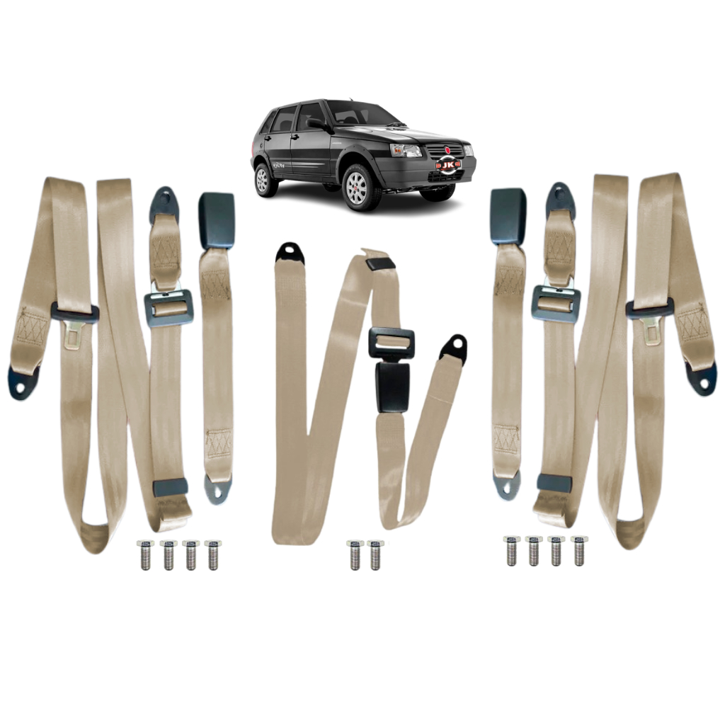 Cinto De Segurança 3 pontos Estático Kit 3 Bancos Traseiros Uno Fiat Meio Abdominal